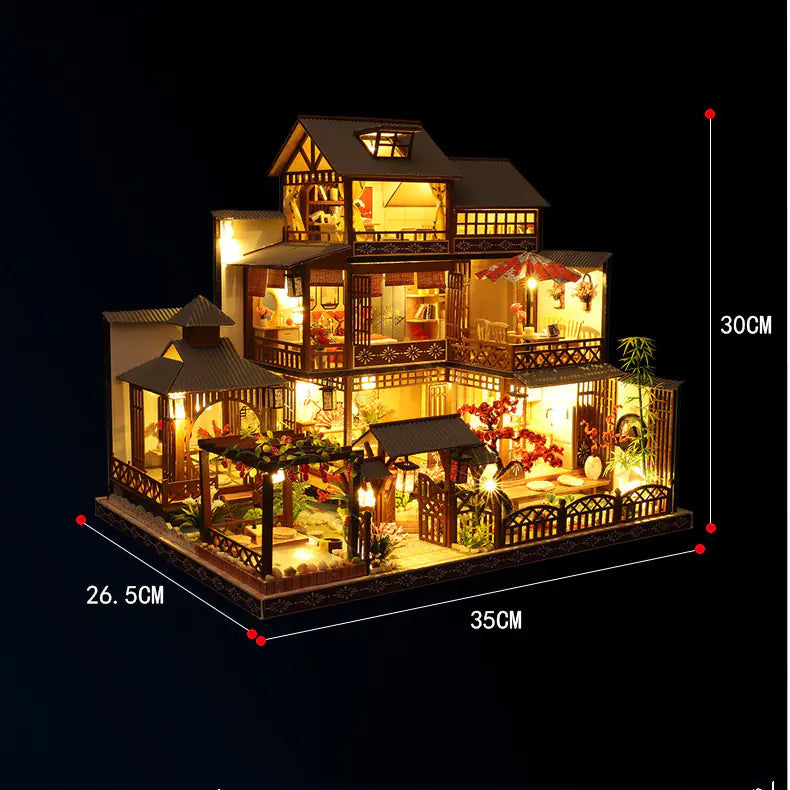 Ya Quan の Court – DIY Miniature Villa with LED, Music & Dust Cover | Handcrafted Japanese‑Chinese Fusion Retreat
