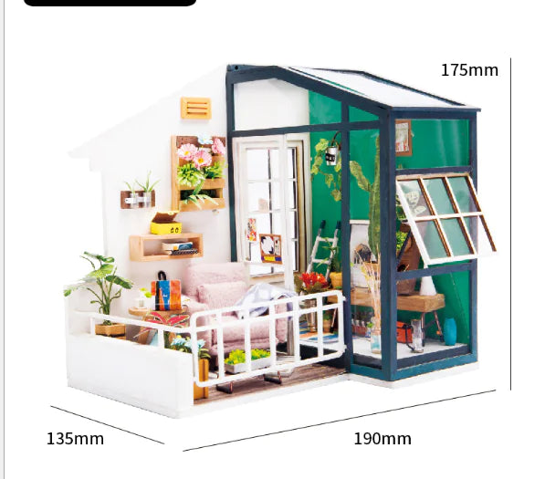 Southerly Rest – DIY Miniature Glass‑Room Lounge Kit with LED | Handcrafted Tropical Retreat for Adults