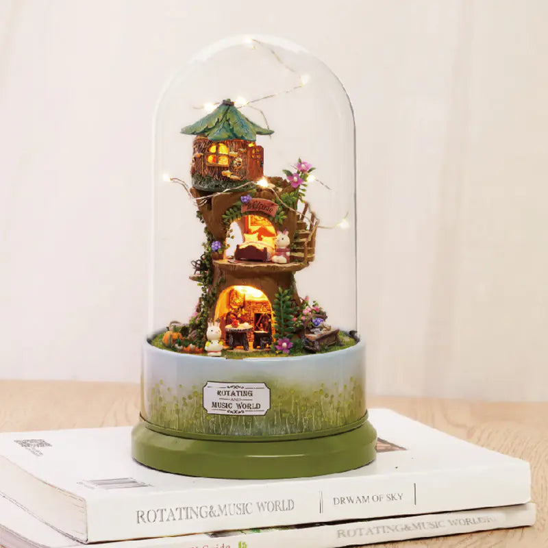 Twilight Treehouse – Rotating Music World with LED & Sound | Handcrafted Miniature Canopy Retreat