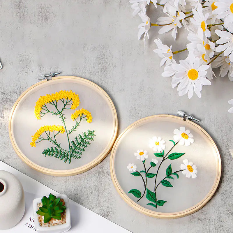 ✨ DIY Transparent Fabric Embroidery Kit – 4 Designs | With or Without Hoop