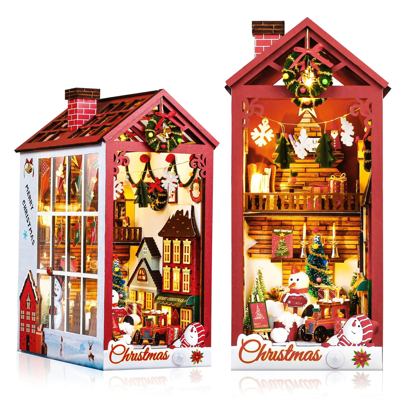 Christmas Eve Book Nook Kit – DIY Miniature Holiday Scene with Sensor‑LED, Music & Festive Décor (3D Wooden Bookshelf Insert for Adults & Teens)
