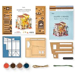 DIY Miniature Flower Shop Kit – Emily’s Boutique by Rolife with LED Lights & Vintage Décor (8.7 x 7.5 x 8.3 in)