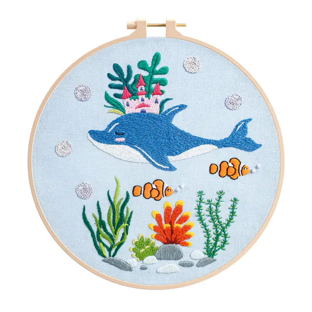 Animal DIY Embroidery Kit – Enchanting Fish Pattern (Beginner‑Friendly Cross Stitch Set)