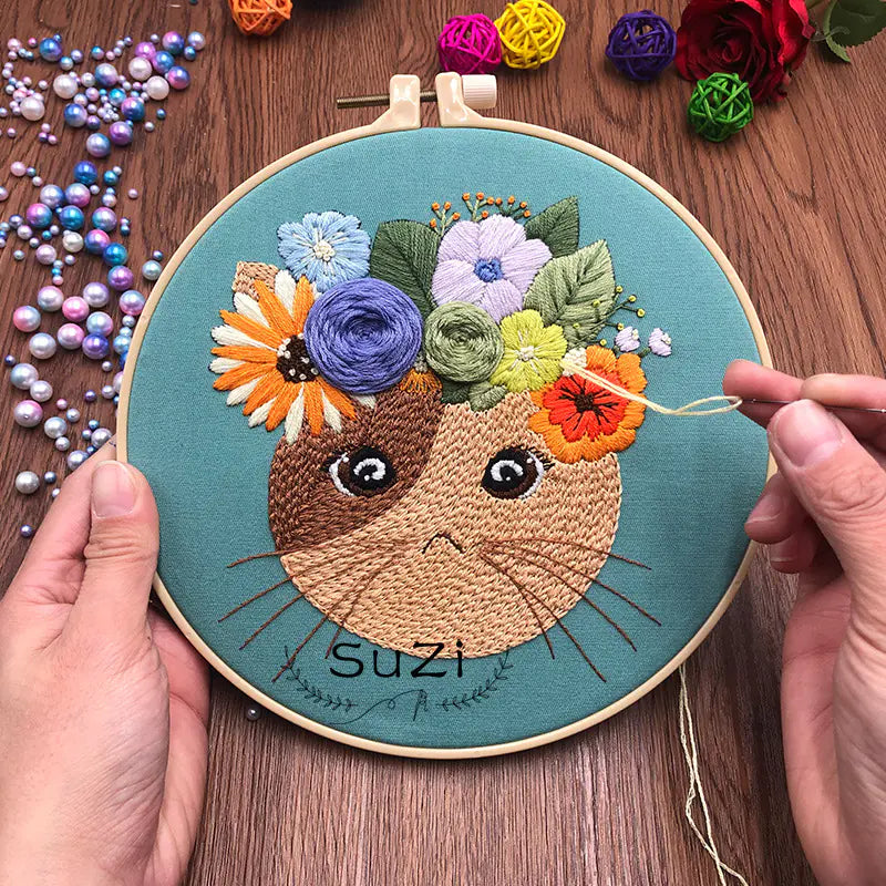 πΎ DIY Fabric Embroidery Kit β 4 Whimsical Cat Designs | Cotton & Linen Craft Set