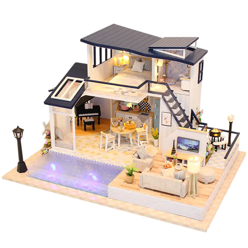 Summer Lights Cabin – DIY Sound & LED Miniature Villa Kit | Handcrafted Retreat for Display & Gifting