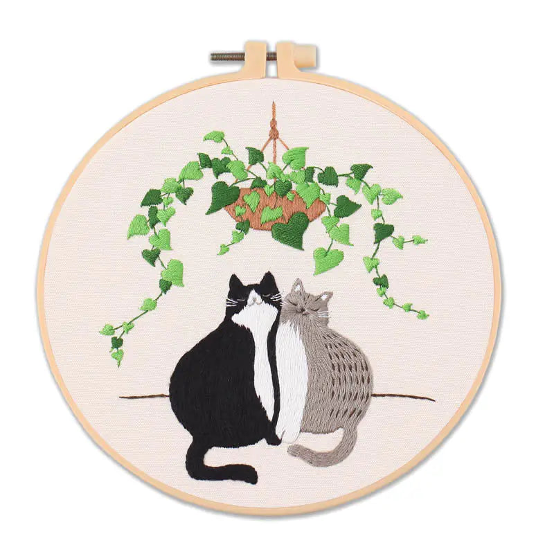 Naughty Cat Embroidery DIY Kit – Playful Cross‑Stitch Set with Frame (6 Charming Cat Designs)