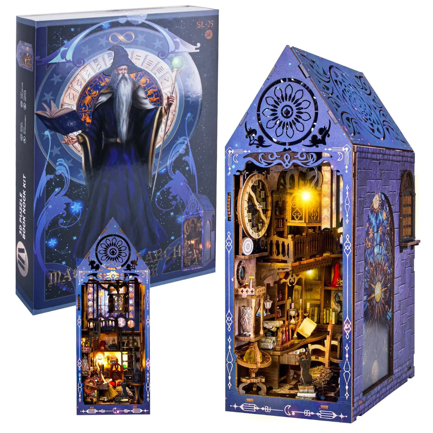 Magic House Book Nook Kit – DIY Wizard’s Study Miniature with LED Lights & Full Tool Set (3D Wooden Puzzle for Adults & Teens)