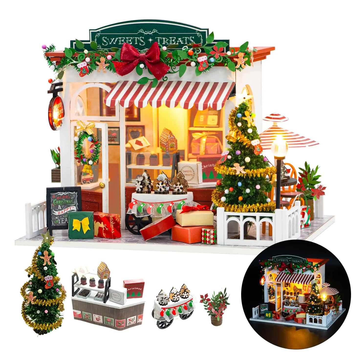 DIY Christmas Miniature House Kit – Holiday Treats Shop with LED & Dust Cover