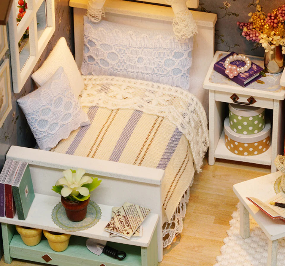 Mori Blue Time DIY Miniature Kit | Cozy Woodland Bedroom with Music Box