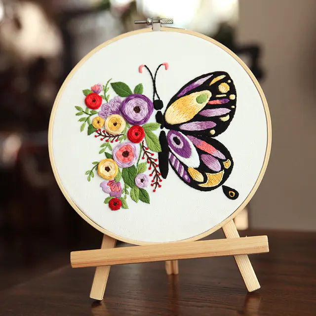 π¦ Butterfly DIY Art Embroidery Kit β 3 Floral Variants | Complete Beginner Set