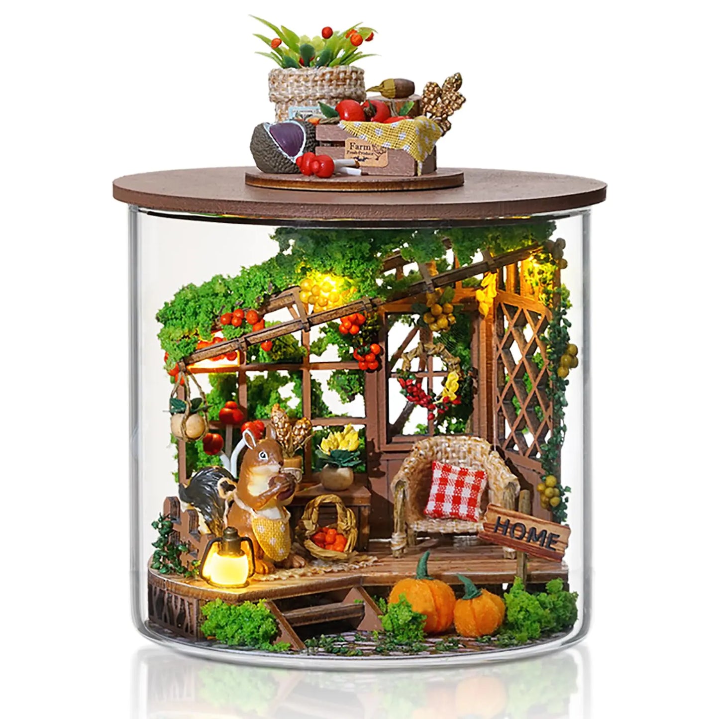 DIY Miniature Garden House Kit – Harvest Time Cottage with LED Lights & Floral Décor (1:24 Scale)