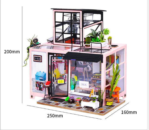 Sunny Lane Café – DIY Modern Miniature Coffee Shop Kit with Rooftop Garden & LED | Handcrafted Collectible for Adults