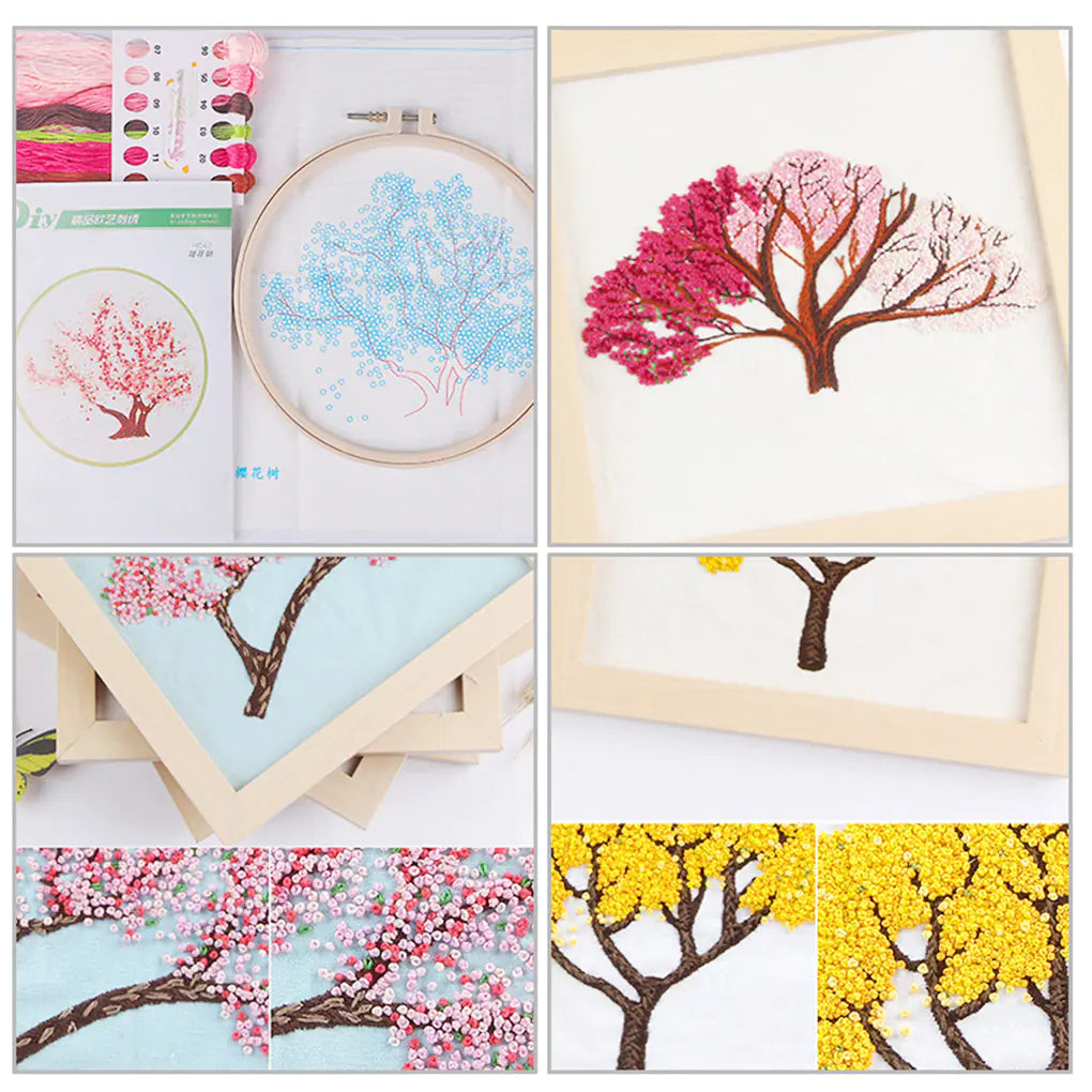 πΈ DIY Stamped Embroidery Starter Kit β Blossoming Tree Series (4 Nature-Inspired Designs)