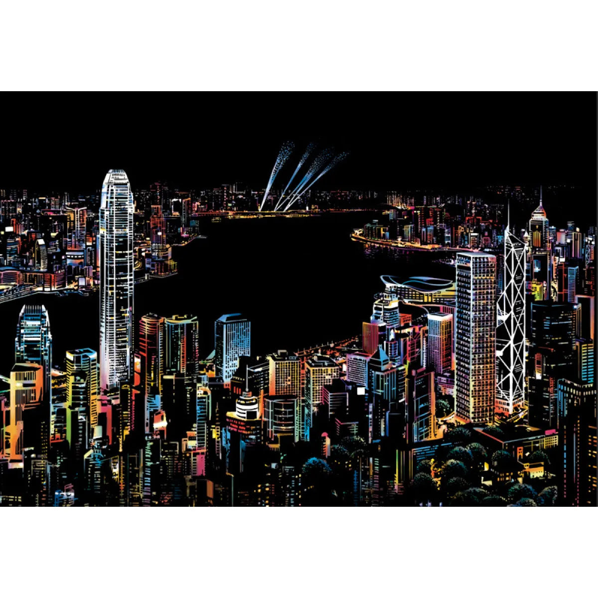 Victoria Harbour Night Scratch Art Kit – DIY Hong Kong Skyline Reveal with Neon Lights & Harbour Reflections (40.5×28.5 cm with Tools)