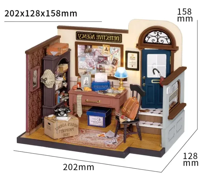 Robotime Miniature Detective Agency Kit – DIY Mystery Office Diorama