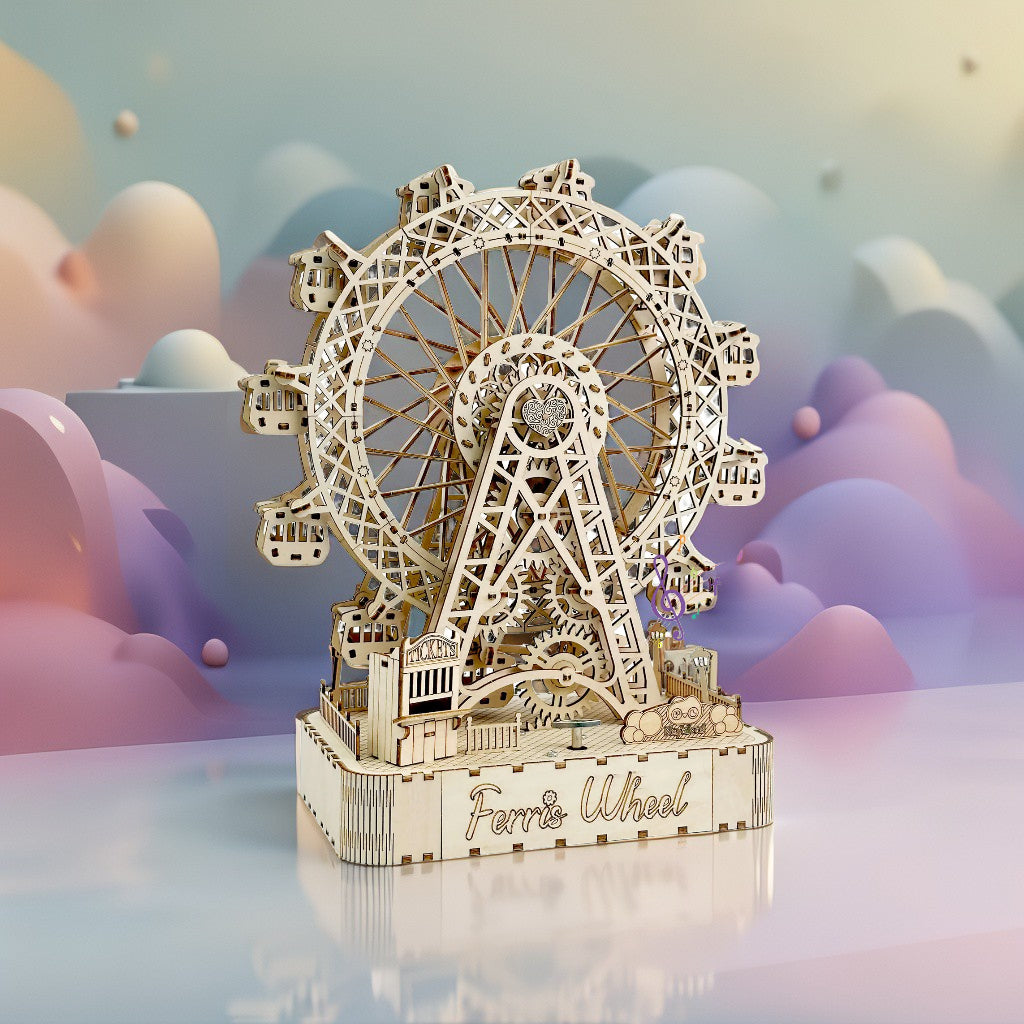 Grand Ferris Wheel Music Box – 3D Wooden Puzzle Kit (DIY Mechanical Model, Rotating Amusement Ride with Melody)