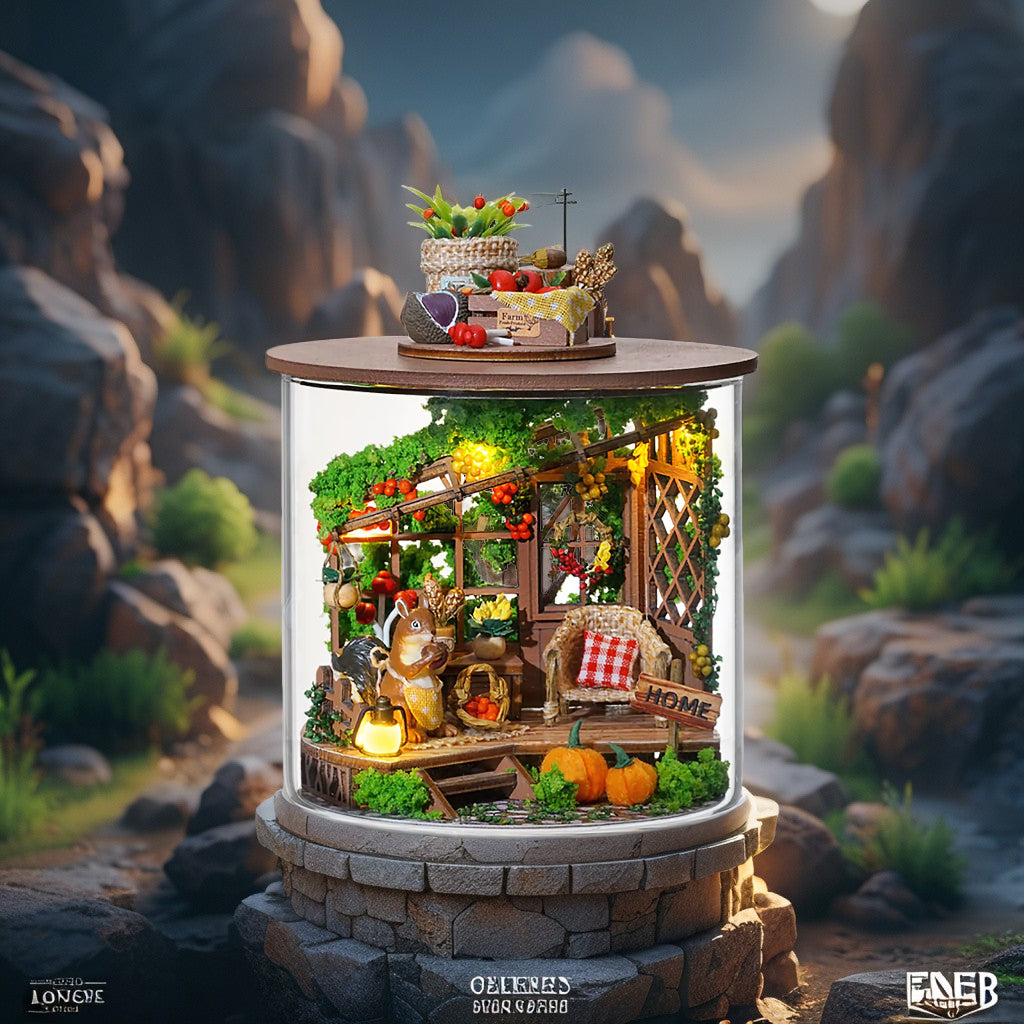 DIY Miniature Garden House Kit – Harvest Time Cottage with LED Lights & Floral Décor (1:24 Scale)