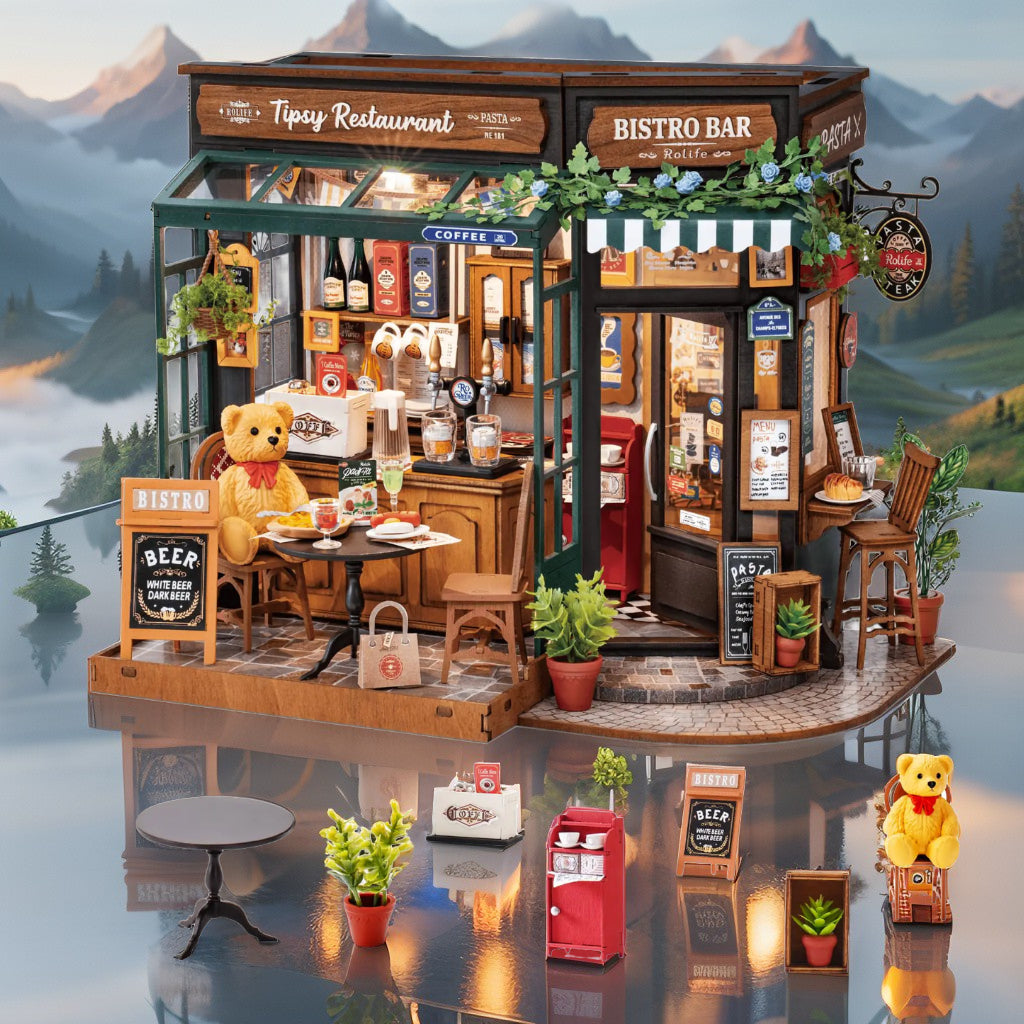 Tipsy Restaurant DIY Miniature Kit | European Bistro & Bar with LED Lights