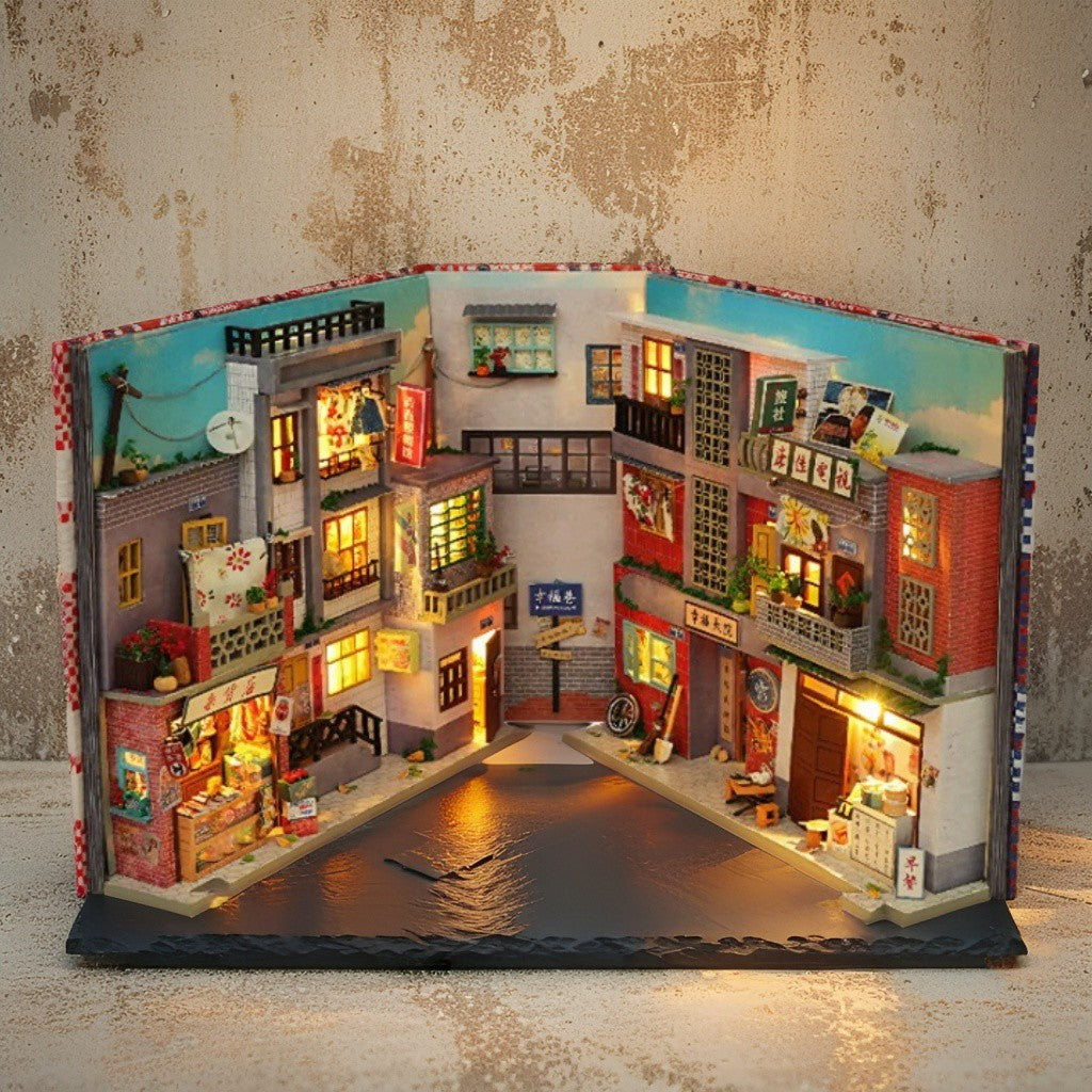 Old Time Lane DIY Miniature Kit | Folding Street Scene with LED Lights