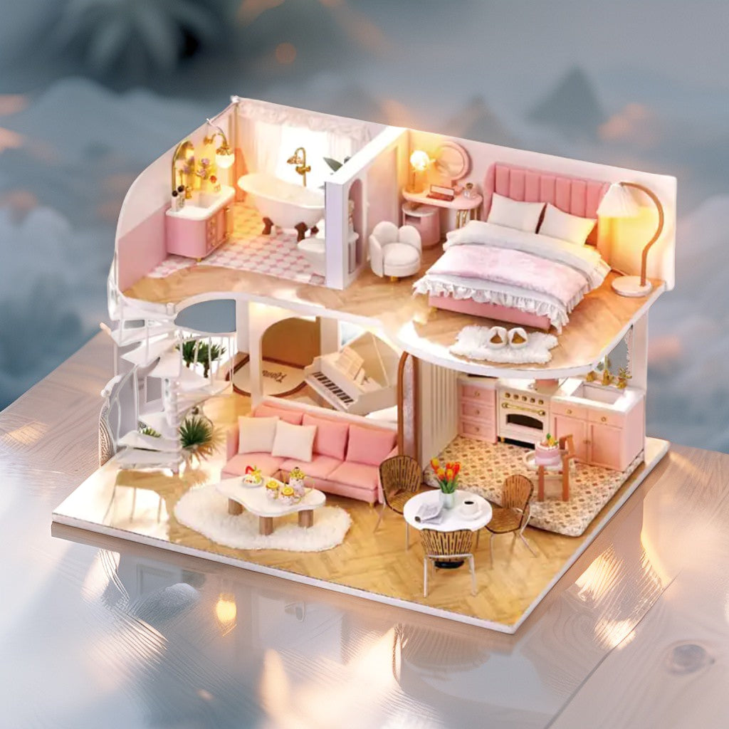 Whisper in The Morning | 2-Story DIY Miniature Loft with Music Box & Dust Cover