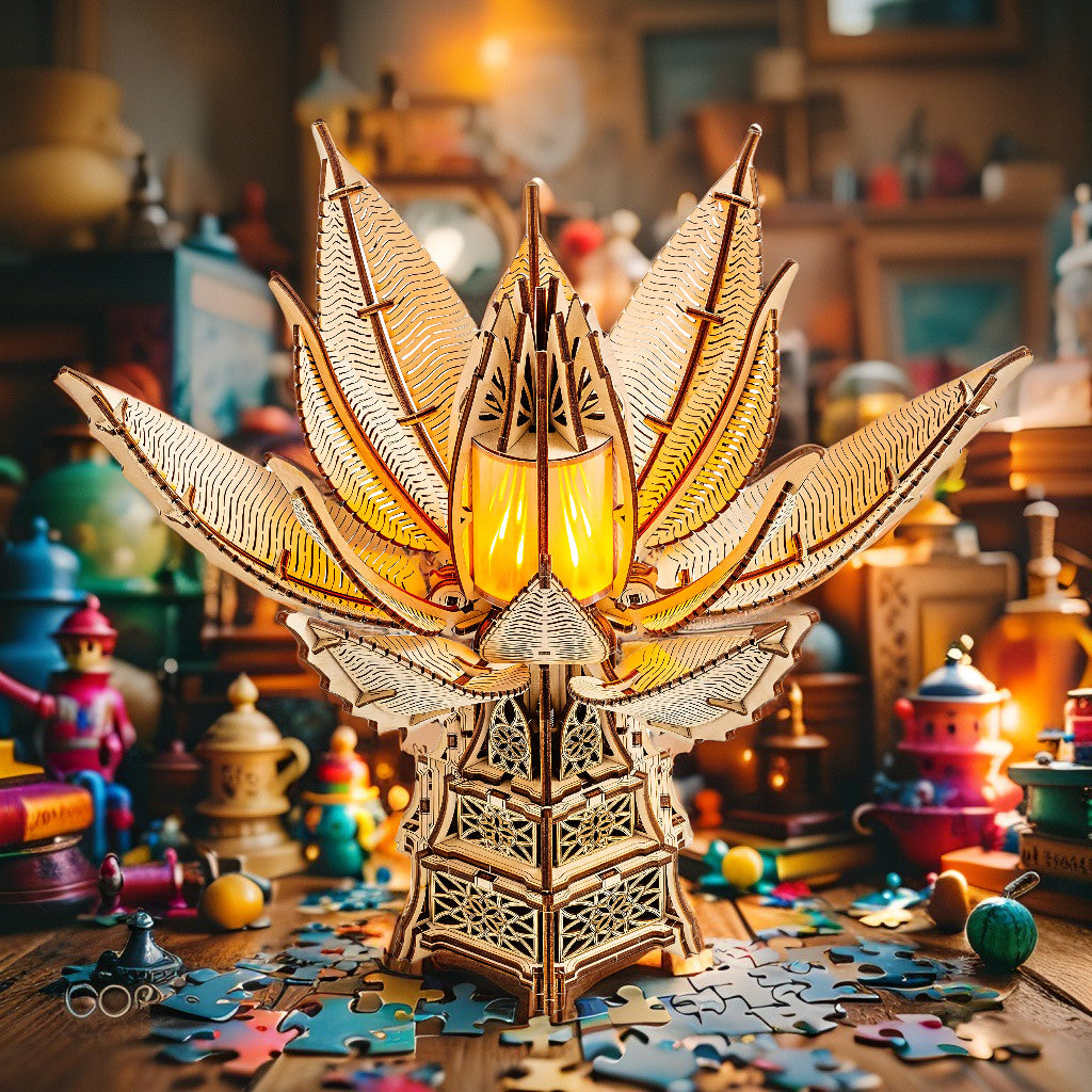 Wood Trick “Fiery Bloom” – 3D Wooden Mechanical Flower Lamp with LED Illumination & Moving Petals (246 Pieces)