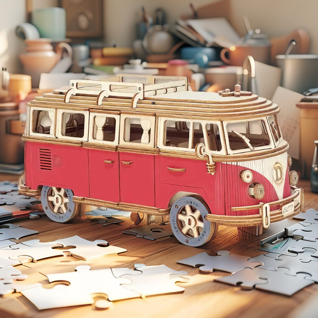 DIY Wooden 3D Camper Puzzle – Red or Blue Variant (226 Pieces, Ages 15+)