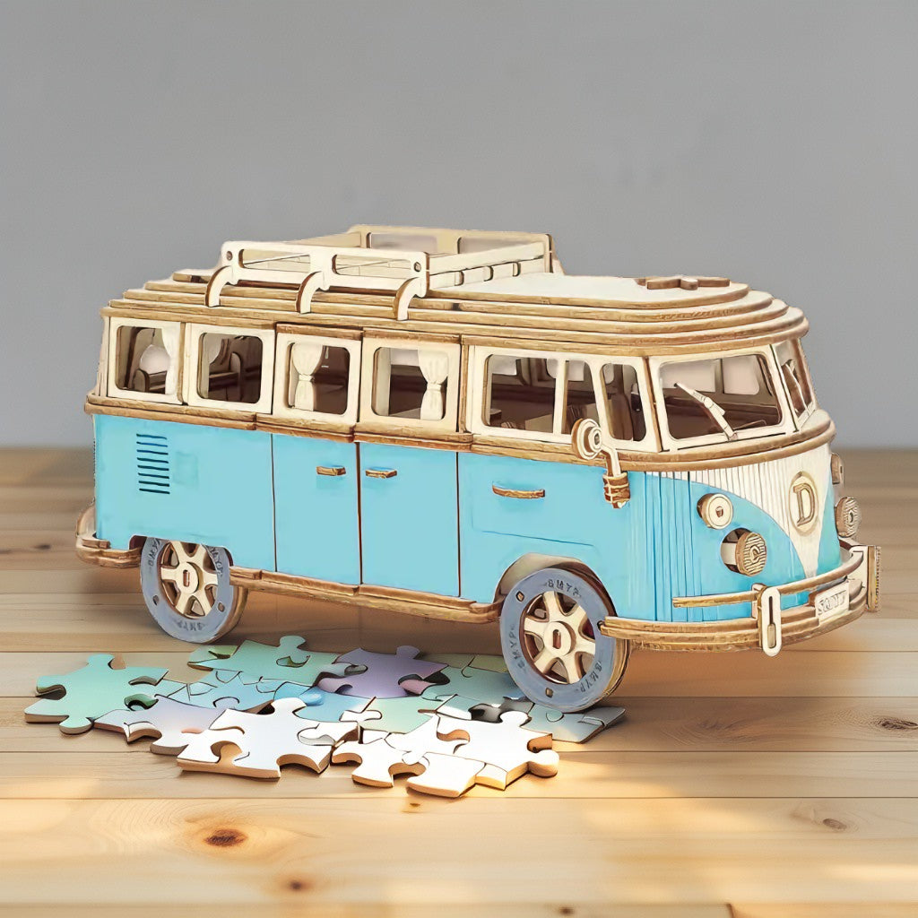 DIY Wooden 3D Camper Puzzle – Red or Blue Variant (226 Pieces, Ages 15+)