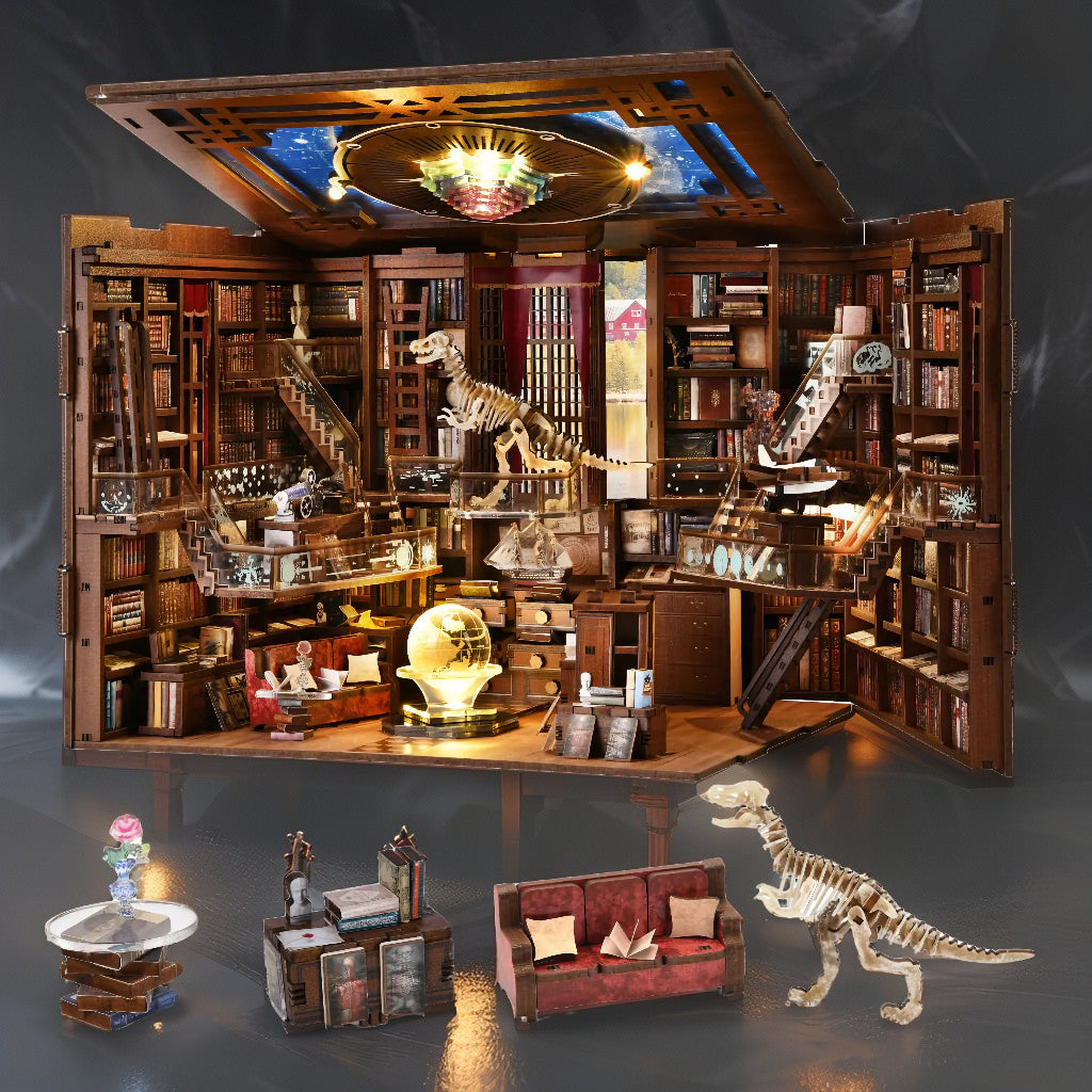 MiniCity Book Nook Kit – Beyond Library Max DIY Miniature Insert with LED Lights & Dust Cover (8–10 Hr Build)