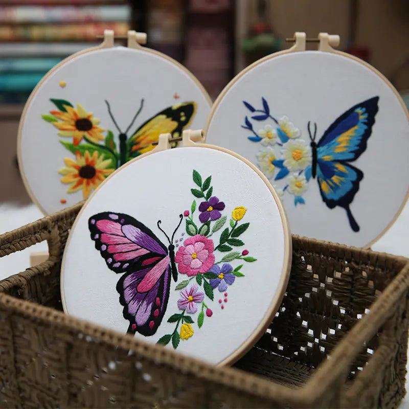 π¦ Butterfly DIY Art Embroidery Kit β 3 Floral Variants | Complete Beginner Set