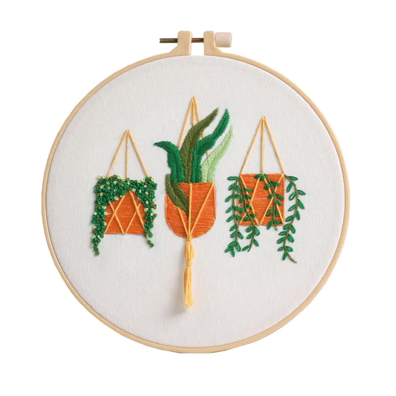 Botanical DIY Embroidery Kit – Cross‑Stitch Set with Frame (Flowering Vine, Daisy & Triangle Patterns)