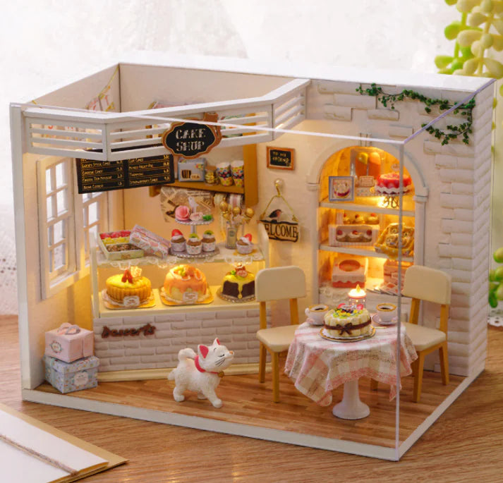 DIY Miniature Cake Shop Kit – “Kitten Diary: In the Mood for Love” with LED Lights and Whimsical Décor