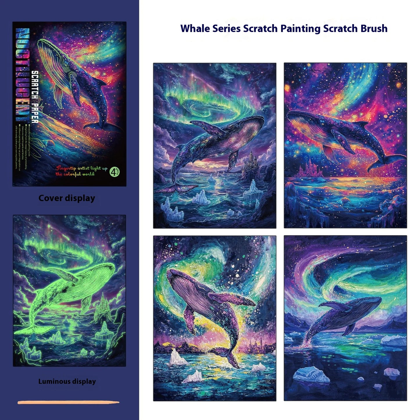🐋 Whale Series – Luminous Scratch Art (315 × 214 mm)