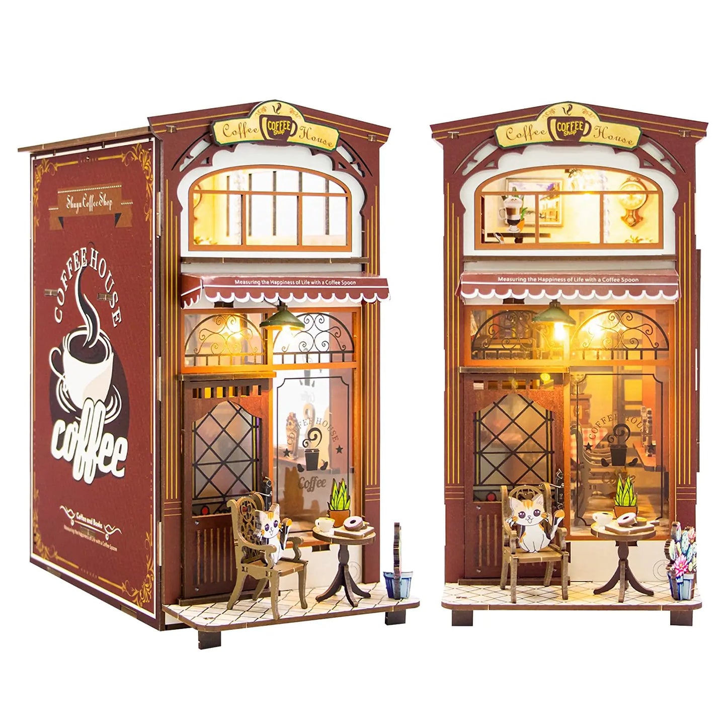 Coffee House Book Nook Kit – DIY Miniature Café Scene with LED Lights & Wooden Bookshelf Insert (3D Puzzle for Adults & Teens)