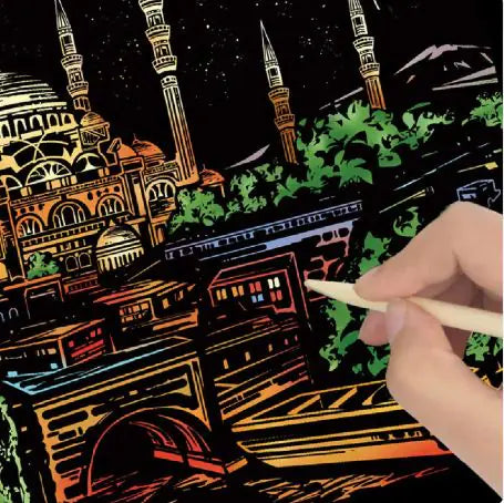 Mount Fuji Night Scratch Art Kit – DIY Japanese Landmark Reveal with City Lights & Bridge Reflection (40.5×28.5 cm with Tools)