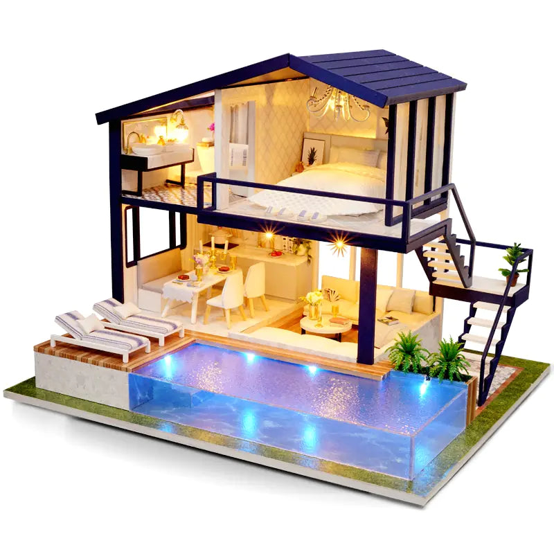 Cottage Time Apartment – DIY Two‑Story Villa Kit with Pool & LED | Handcrafted Coastal‑Modern Retreat for Adults