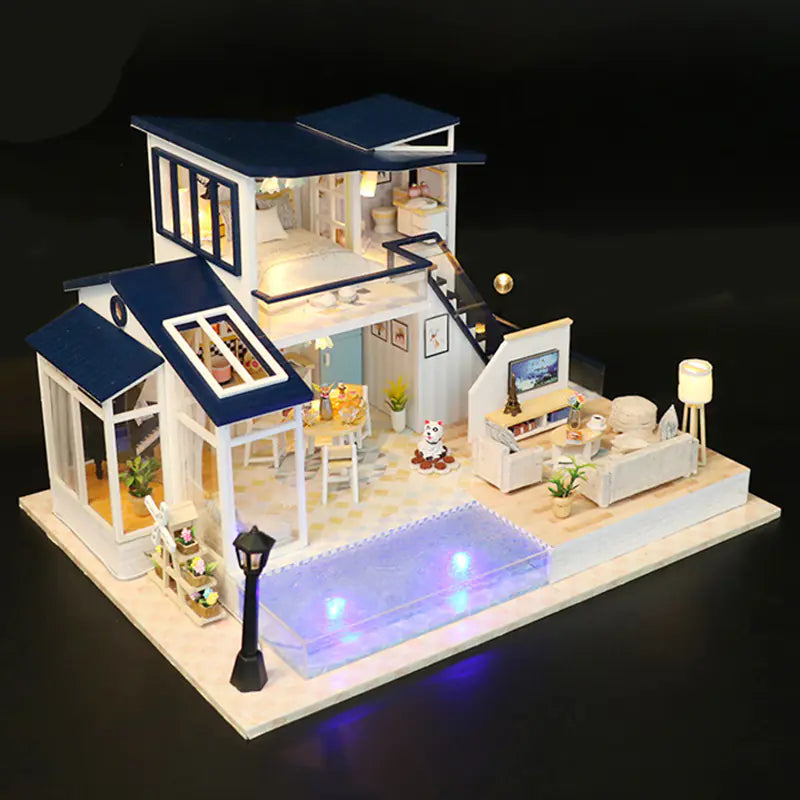 Summer Lights Cabin – DIY Sound & LED Miniature Villa Kit | Handcrafted Retreat for Display & Gifting