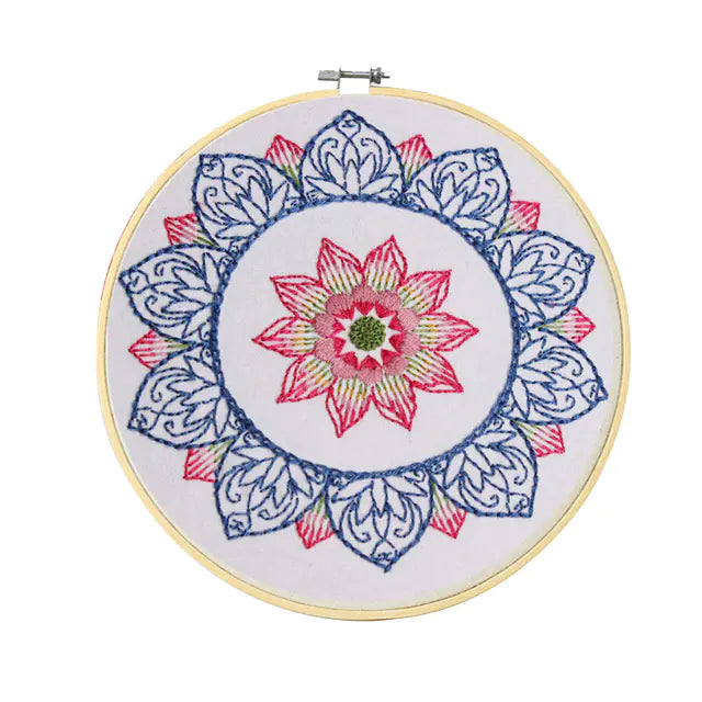 🌸 Lotus Flower DIY Embroidery Starter Kit – 4 Variants | No Hoop Included