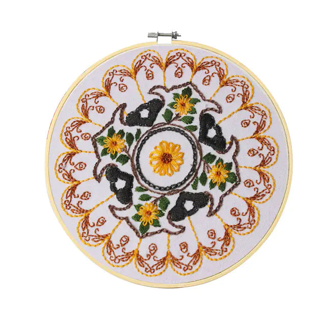 🌸 Lotus Flower DIY Embroidery Starter Kit – 4 Variants | No Hoop Included