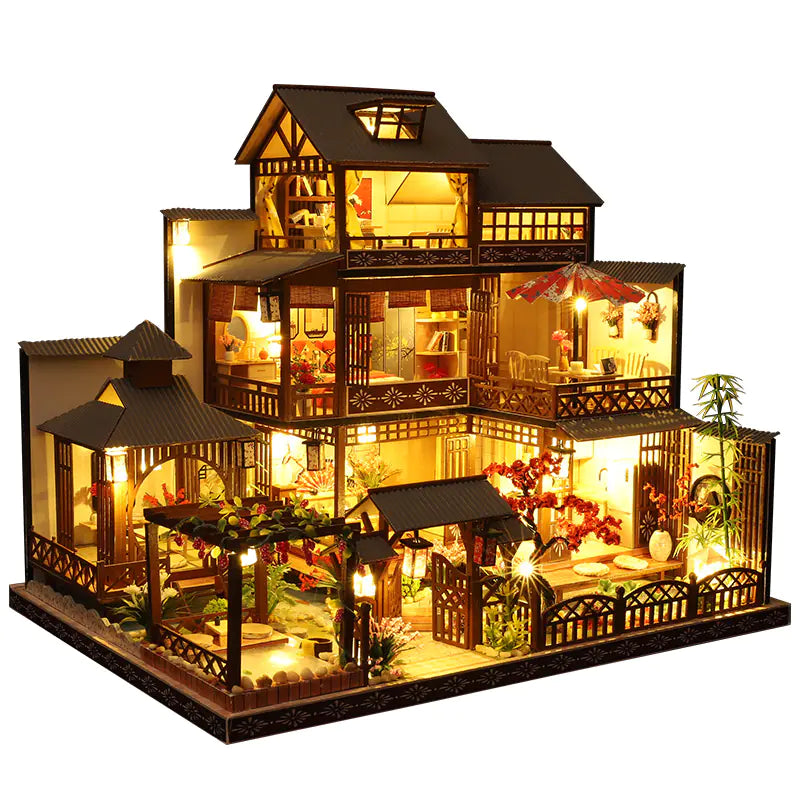 Ya Quan の Court – DIY Miniature Villa with LED, Music & Dust Cover | Handcrafted Japanese‑Chinese Fusion Retreat