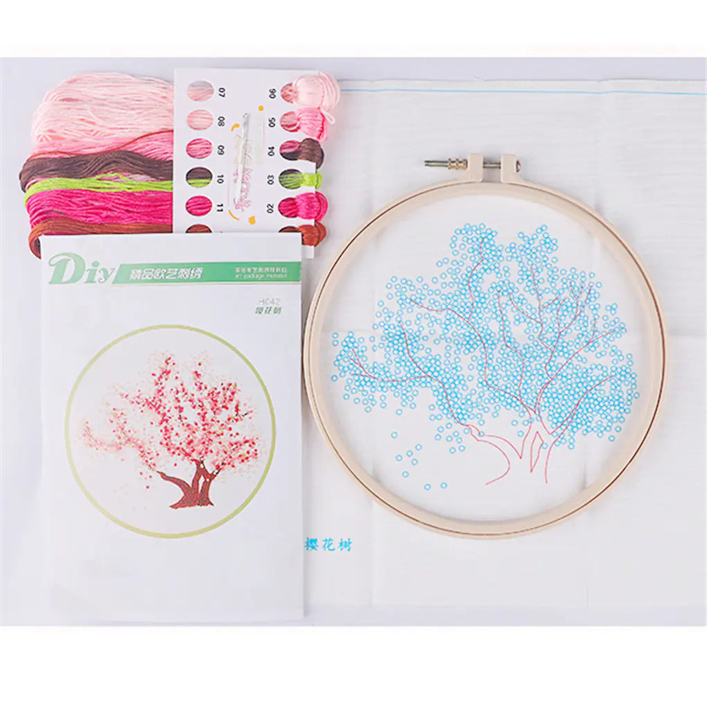 🌸 DIY Stamped Embroidery Starter Kit – Blossoming Tree Series (4 Nature-Inspired Designs)