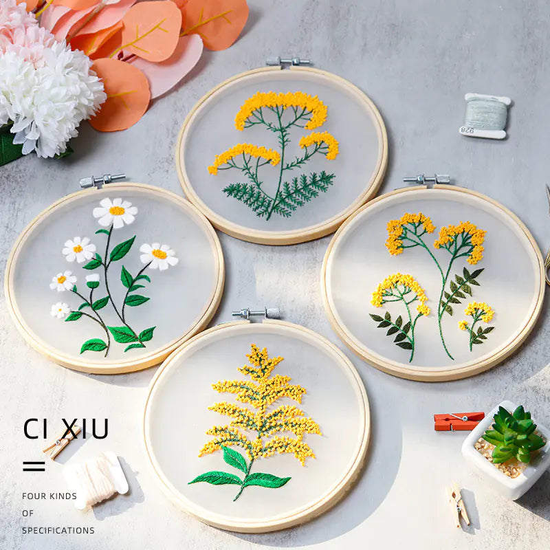 ✨ DIY Transparent Fabric Embroidery Kit – 4 Designs | With or Without Hoop