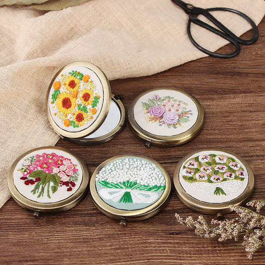 🌼 Flower Handmade Embroidery Mirror Craft – DIY Kit (9 Whimsical Variants)