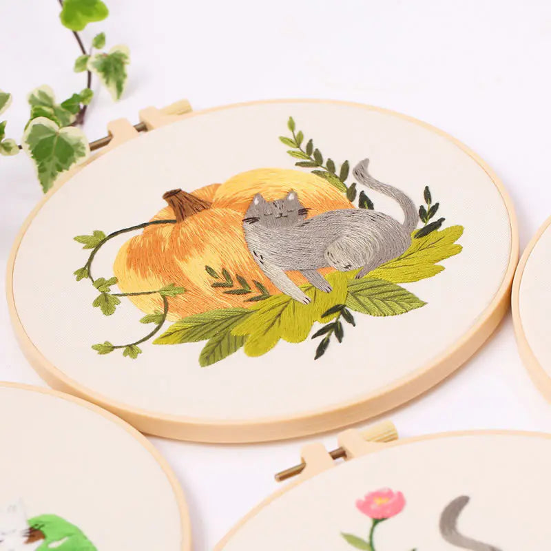 Naughty Cat Embroidery DIY Kit – Playful Cross‑Stitch Set with Frame (6 Charming Cat Designs)