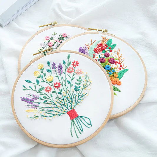 💐 Embroidery DIY Material Set – Floral Bouquet Collection (10 Expressive Styles)