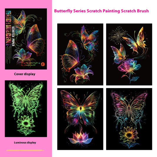 🦋 Butterfly Series – Luminous Scratch Art (315 × 214 mm)