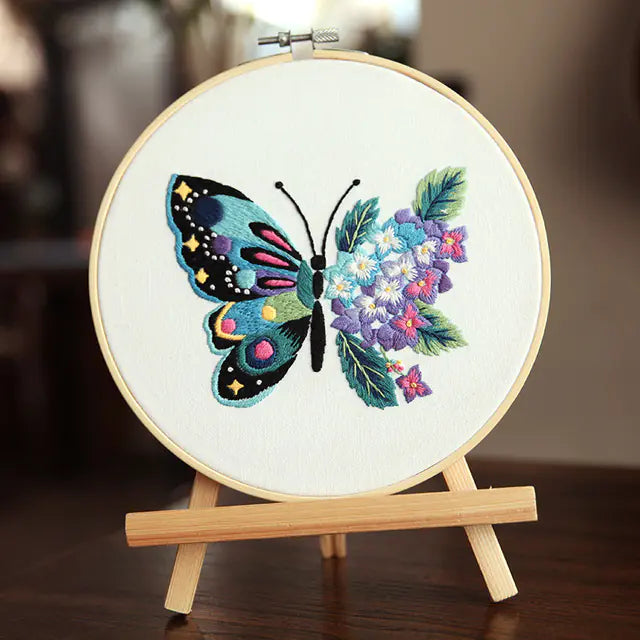 🦋 Butterfly DIY Art Embroidery Kit – 3 Floral Variants | Complete Beginner Set