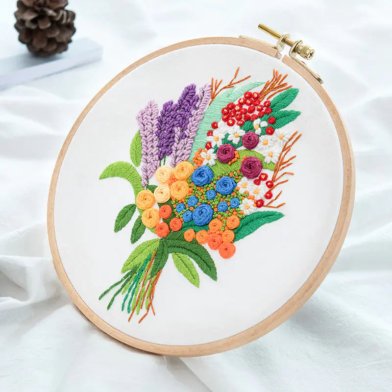 💐 Embroidery DIY Material Set – Floral Bouquet Collection (10 Expressive Styles)