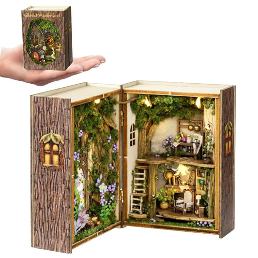 Forest Wonderland – DIY Miniature Treehouse Dollhouse Kit with LED Lights & Secret Hinged Design (1:100 Scale)