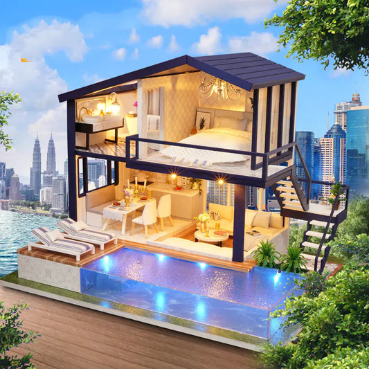 Cottage Time Apartment – DIY Two‑Story Villa Kit with Pool & LED | Handcrafted Coastal‑Modern Retreat for Adults