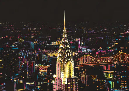 Empire State Building Night Scratch Art Kit – DIY New York Skyline Reveal on Premium White Cardboard (40.5×28.5 cm with Tools)
